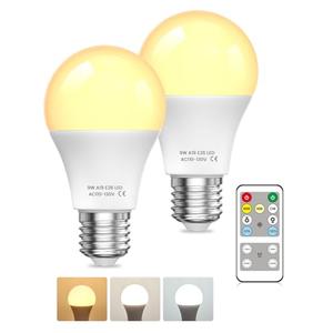 A19 LED Light Bulbs with Remote Control, 9W LED Bulbs 60W Equivalent, 3000K-6000K Dimmable Bulbs E26 Base, Remote Control Light Bulbs with Timing, Memory Function, for Home Decor, 2Bulb & 1Remote