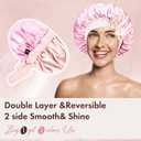 BONNET QUEEN Small Satin Bonnet Silk Bonnet for Sleeping Women Double Layer Reversible Hair Bonnet Adjustable Sleep Cap (Jade+pink)