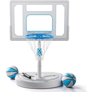 Stainless Steel Pool Basketball Hoop Poolside, Adjustable Swimming Pool Basketball Goal with 32 Inch Shatterproof Backboard, Poolside Water Basketball Hoop, 2 Balls & Pump Included (32in Pool Hoop)