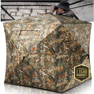 HUNTSEN Hunting Blind 270 Degree See Through Ground Blind - 2-3 & 3-4 Person Pop Up Deer Blind for Hunting with Carrying Bag - 300D Reinforced Portable Durable Blind for Turkey and Deer