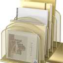 Inclined Desk File Organizer, 5-Section Vertical File Folder Holder Stand Metal Rack File Sorter for Office Classroom Desktop Organization (Gold, 1Pack)