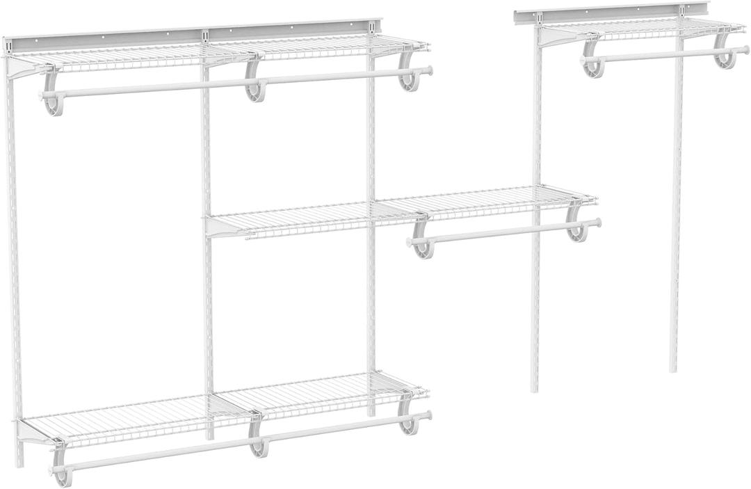 ClosetMaid ShelfTrack Wire Closet Organizer System, Adjustable from 5 to 8 Ft., with Shelves, Clothes Rods, Hardware, Durable Steel, White