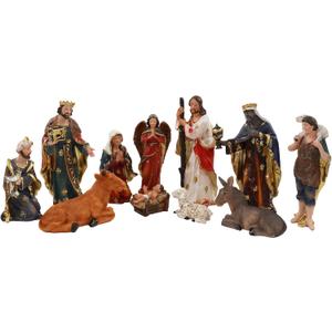6" Nativity Set with 11 Figures, Nativity Scene Figurines Christmas Indoor Statues Resin Religious Decorations