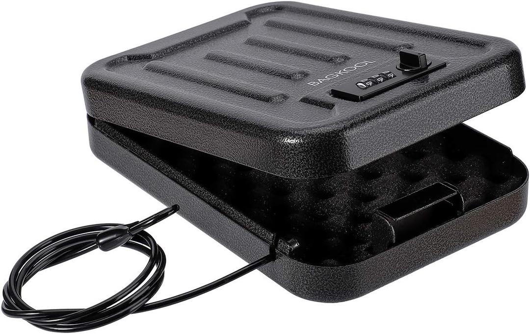 Fireproof Security Box with 3-Digit Combination Lock, Portable Safe for Guns, Money, Documents - 39IN Patented Security Cable Included - Ideal for Valuables and Firearms, Size 9.4x6.5x2 IN (1 Pack)