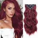 Clip in Hair Extensions for Women 7PCS Burgundy Long Wavy Curly Hair Extension 20 Inch Natural Synthetic Hair Extension Hairpieces for Daily Use