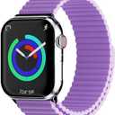 HeiKe Magnetic Silicone Band Compatible with Apple Watch Band 38mm 40mm 41mm 42mm Men Women,Sport Loop Adjustable Replacement Wristband Strap for iWatch Ultra 2 SE Series 10 9 8 7 6 5 4 3 2 1,Purple