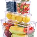 MUCHII 6 Pack Fridge Organizers and Storage, Stackable Fridge Organizer Bins with Lids, Kitchen Organizer Storage Containers for Fruit, Food, Vegetables