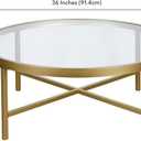 Henn&Hart 36" Wide Round Coffee Table with Glass Top in Brass, Modern coffee tables for living room, studio apartment essentials