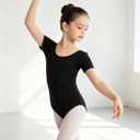 MOLLDAN Girls Dance Ballet Leotards Short Sleeve Criss Cross Straps Back