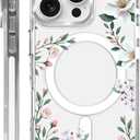 for iPhone 16 Pro Case Compatible with Magsafe,Clear Aesthetic Design Cute for Girls Women,Anti-Drop Protective Hard Phone Case for iPhone 16 Pro-White Magnolia