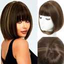 Jinhui Hair Toppers for Women with Thinning Hair, 12 Inch Toppers Hairpieces for Women with Wispy Clip in Bangs Realistic Scalp & Parting Wiglets for Daily Use (Dark Brown with High lights)
