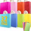 EIOFG Packaging 32Pcs Paper Gift Bags 8 Color with Colorful Tissues, 10.6"x8.26"x4.3" Kraft Paper Party Favor Bags Bulk Rainbow Goodie Bags Large Gift Bags with Handles for Kids Birthday Baby Shower Crafts Wedding Party Supplies (8 Colors)