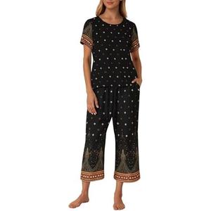 Ekouaer Women's Two Piece Lounge Set Short Sleeve Shirt and Capri Pants Mumu Pajama with Pockets Loungewear Pjs Sets M