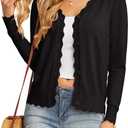 GRECERELLE Women's Long Sleeve V-Neck Button Down Cardigan Knit Shrugs Sweater (Black) Medium 