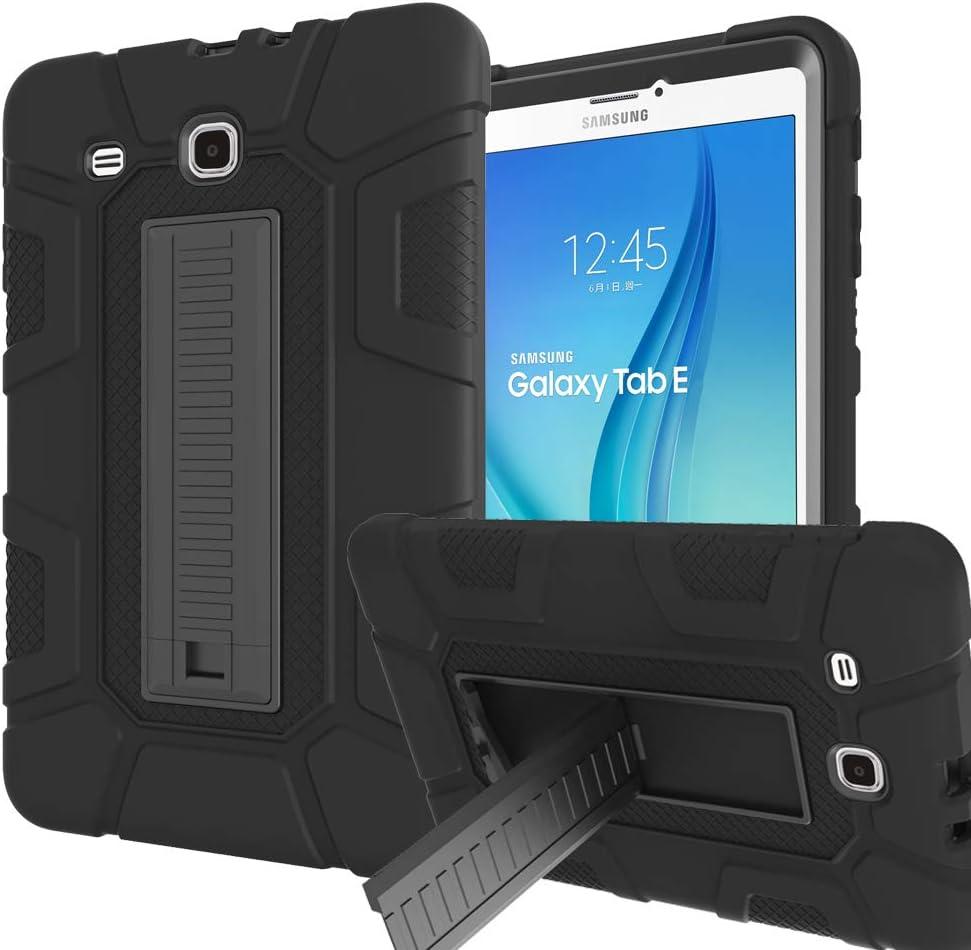 Case for Samsung Galaxy Tab E 9.6, Three Layer Hybrid Rugged Heavy Duty Shockproof Anti-Slip Case Full Body Protection Cover for Tab E Nook 9.6 inch(SM-T560) Black