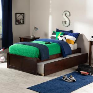 AFI Concord Twin XL Size Platform Bed with Footboard & Twin XL Trundle in Walnut