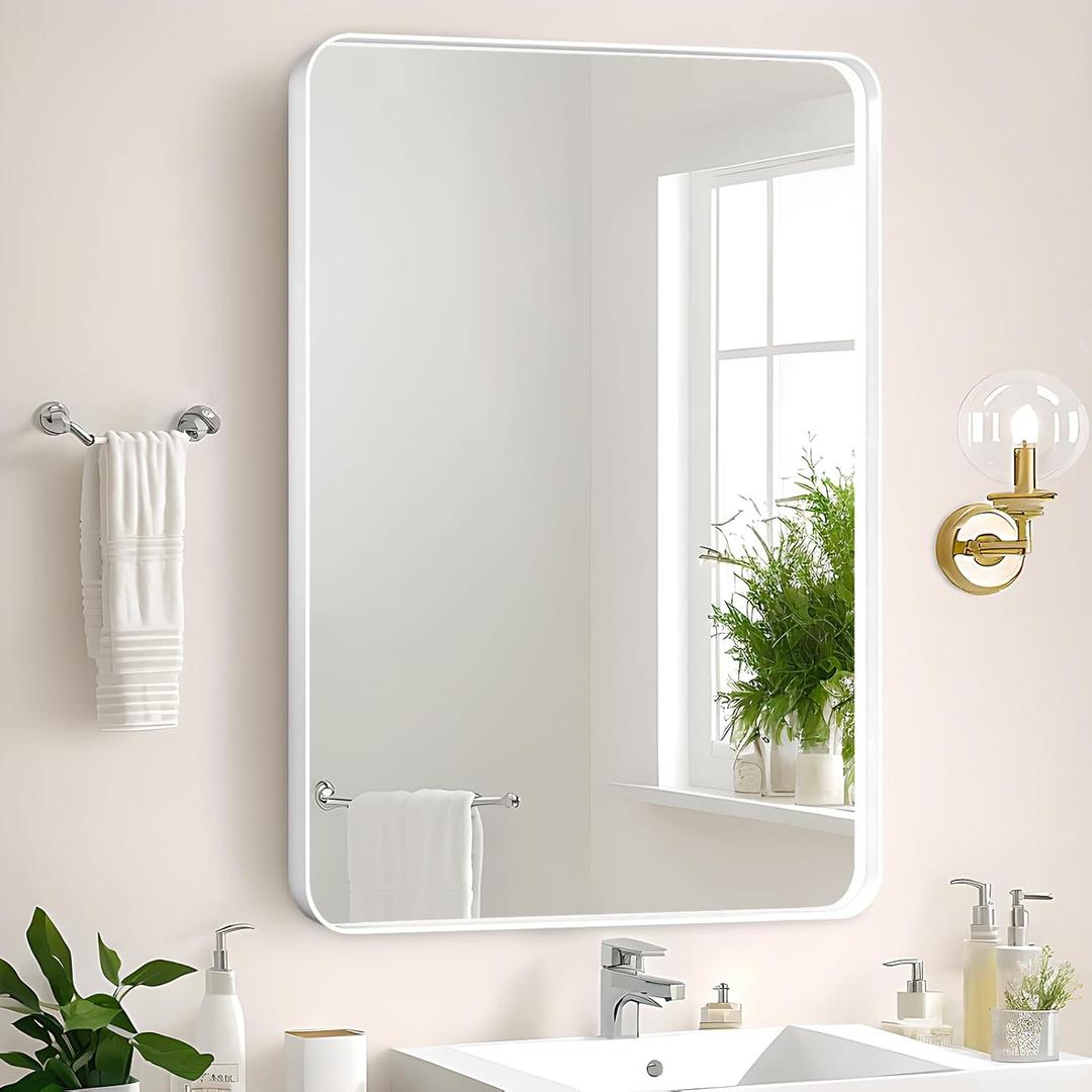 Bathroom Mirror 24x36 Inch - Over Sink White Rectangular Metal Frame Mirror for Bathroom Wall, Matte Framed Large Rectangle Vanity Mirror for Restroom, Living Room, Entryway Decor