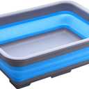 Collapsible Dish Pans  10L (2.6 Gal) Foldable Sink Tub, 14.5'' x 10.5'' x 5", Compact and Space-Saving Multiuse Foldable Basin for Dish Washing, Camping, RV and Vegetable Cleaning (Blue)