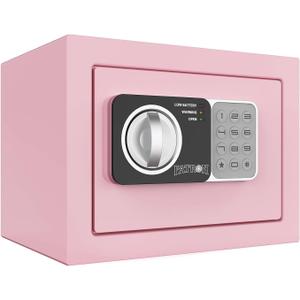 PATRON small safe box with key，mini safe for money，small coin safes for home with code，0.236 Cubic Feet Pink