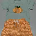 Toddler Boy Halloween Outfit Pumpkin Embroidery Short Sleeve Shirt Plaid Shorts Toddler Boy Halloween Clothes 2T 3T 4T (12-18 Months, Green)