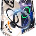 for iPhone 16 Pro Max Case Clear with Kickstand 360Rotatable Invisible Magnetic Ring Stand [Compatible with MagSafe] [Drop Protection] Transparent Slim Phone Grip Cover 6.9 inch, Clear Black