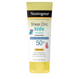 Neutrogena Kids Mineral Sunscreen Sheer Zinc Oxide Lotion, Broad Spectrum SPF 50 with UVA/UVB Protection, Water Resistant for 80 Minutes, Fragrance and Tear Free, 3 FL OZ