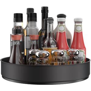 VAEHOLD Lazy Susan Stainless Steel Black Spice Rack Turntable for Pantry Cabinet - Decorative Trays Storage Containers Organizer for Kitchen Cabinet, Snacks, Bathroom (10 inches) (9 4/5'')