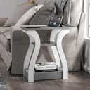 FROMJBEST End Tables Living Room Set of 2,Grey End Table with Charging Station,Grey Side Table, Nightstand for Bedroom, 3 Tier End Table with Storage Shelf for Living Room