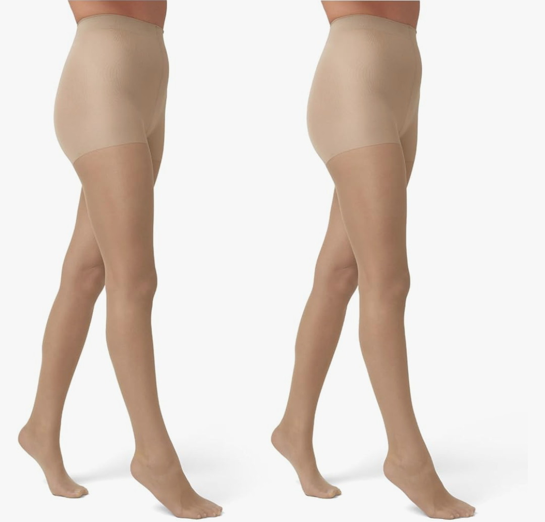 HUE Women's 2 Pack Sheer Tights Assorted Womens Tights Including Control Top, Fishnet, Lace, Toeless Pantyhose Size 3