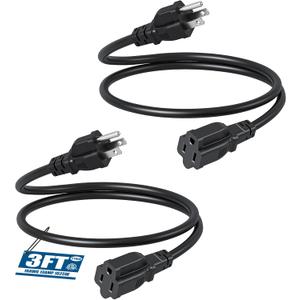 DEWENWILS 3 Foot Extension Cord, 16 AWG SJTW Weatherproof Power Cable for Indoor Use, 3 Prong Grounded Outlets Plugs for Christmas Decor and Lights, Black, ETL Listed, 2 Pack