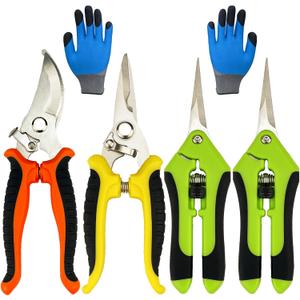 Pruning Shears, 5 Pack Garden Shears with Gardening gloves, Clippers Handheld, Stainless Steel Garden Snips, Lengnoyp Pruners for Gardening