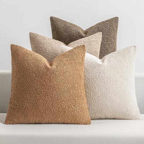 MIULEE Pack of 4 Decorative Textured Boucle Throw Pillow Covers 24x24 Inch Neutral Brown Accent Euro Sham Pillow Cases Couch Cushion Covers Modern Farmhouse Boho Chair Sofa Bed Room Home Decor