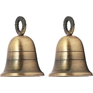 Indian Brass Bells Jingle Bells for Home Door Decor, Crafts, Chimes, Cow Pet Bells, Craft Bells with Hanging Loop, Plain Brass Material for Festival Occasions (2,Plain)