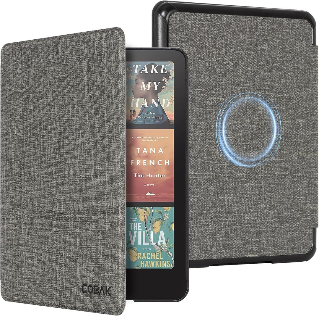 CoBak Magnetic Case for 7" Kindle Paperwhite 12th Gen 2024 and Kindle Colorsoft - Compatible with iPhone MagSafe, for Samsung/Belkin/Anker Wireless Charging Pads, Lightweight, Auto Sleep Wake (Mag Ring Gray)