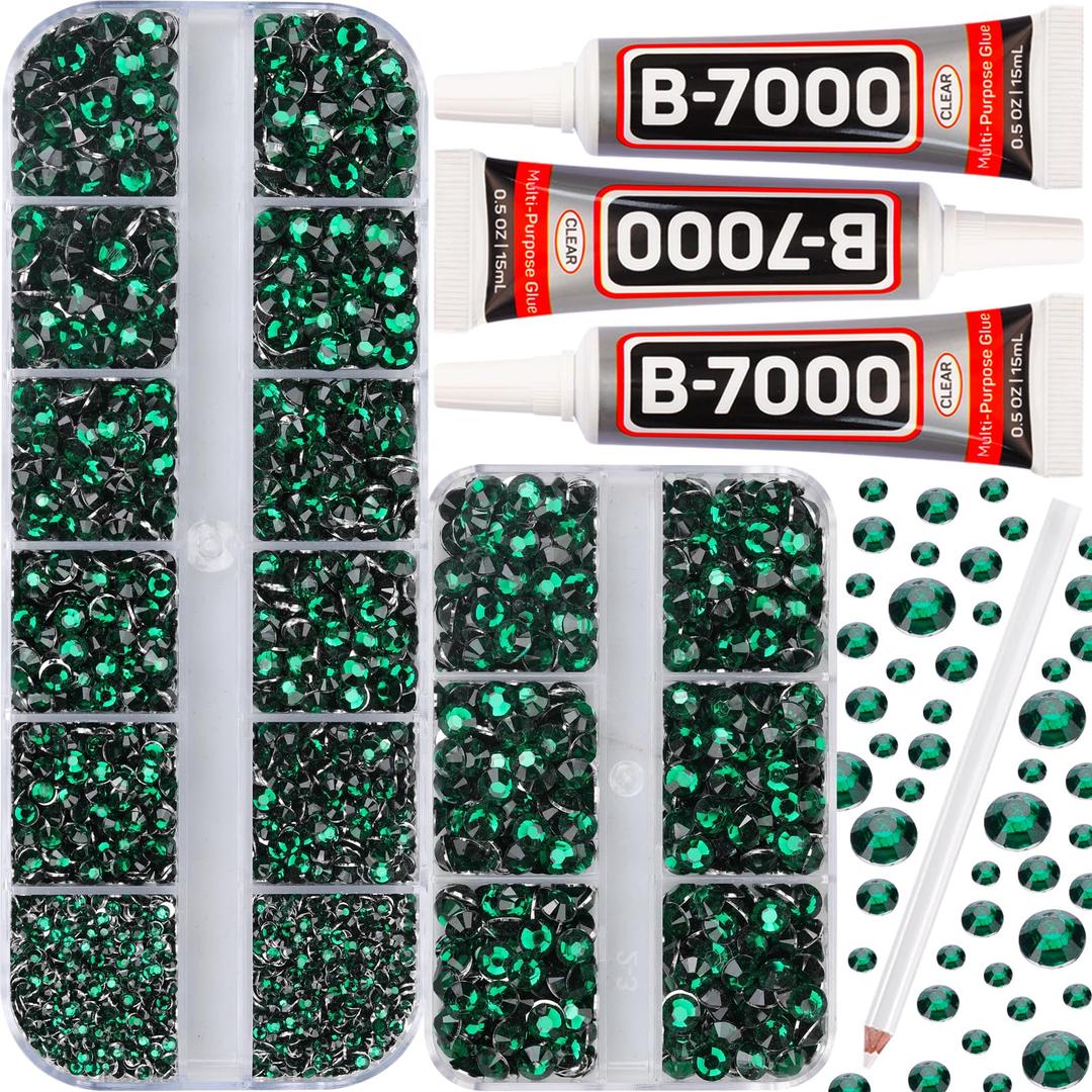 b-7000 Glue on 7500Pcs Dark Pink Rhinestones Flatback for Crafts Clothing Clothes Fabric Shoes Jerseys, Crystals Diamonds Gems Flat Back Rhinestone Kit Multi Sizes SS 6 to SS 20