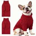 Small Dog Thermal Pullover Sweater, Classic Turtleneck Cable Knitwear Dog Clothes for Cold Weather Warm Pet Clothes for Chihuahua, Bulldog, Dachshund, Pug Red Large 