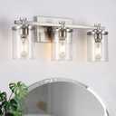 3 Light Vanity Lights - Brushed Copper Over Mirror with Clear Glass Shade, Perfect for Bathroom
