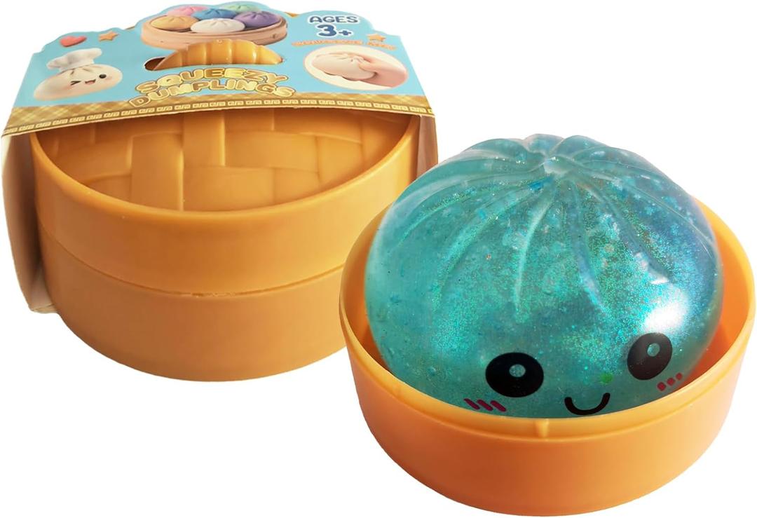 Dumpling Squeeze Toy, Flashing Sensory Ball for Stress Relief, Colorful Easter Basket Filler, Cute Kawaii Style (Blue)