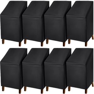 Moukeren 8 Pcs Black Outdoor Chair Cover Waterproof Stacking Patio Chair Cover for Lounge Furniture Lawn 210D Oxford Cloth 25" L x 25" W x 47" H
