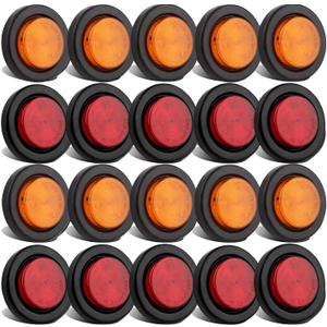 Partswcgg 2" Inch Round Led Trailer Marker Lights 4 LED, 10 Red + 10 Amber 2" Inch Round LED Trailer Side Clearance Marker Lights Sealed Grommet Flush Mount Waterproof w/2 Prong Wire Pigtails