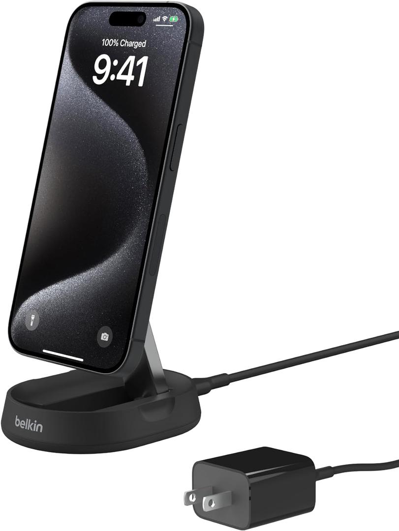 Belkin Convertible Magnetic Charging Stand 15W - MagSafe-Compatible Fast Qi2 Charger for Apple iPhone 15, 14, 16, 16 Plus, 16 Pro, 16 Pro Max, Airpods Pro, & More - Black