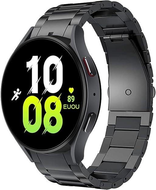 Miimall Titanium Band for Samsung Galaxy Watch 7 6 5 4 44mm 40mm/FE 40mm/5 Pro 45mm/6 4 Classic 47mm 43mm 46mm 42mm, 20mm Men No Gaps Business Titanium Metal Bracelet Strap Band for Galaxy Watch Black