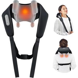 Shiatsu Back and Neck Massager, Cordless Shoulder Massager with Soothing Heat, Electric Deep Tissue, for Neck, Traps, Back Perfect Gifts for Men Women Mom (Black)