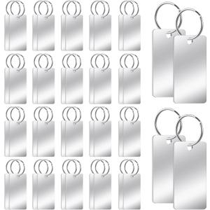 50 Pcs Blank Dog Tags 1.6 x 0.8 Inch Stainless Steel Tags Blank Key Rectangle Engraved Blank Key Ring with One Hole Metal Stamping Tags for DIY Decorative Craft Dog Tags