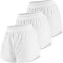 Liloak Womens Athletic Shorts with Mesh Waist 2 in 1 Running Activewear Mid Rise Gym Shorts Pack (Large, 3*white)