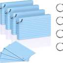 2 x 200 Count 3 x 5 Inch Blue Index Cards with Binder Rings, Lined & Blank Study Cards, Thick Cardstock Flash Cards for Students & Teachers, Color-Coded Notecards for School, Home, Work