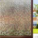 rabbitgoo Window Privacy Film Stained Glass Window Film, Mosaic Rainbow Decorative Glass Cling, Removable Static Cling Tint, Non-Adhesive Privacy Covering for Home, Brown, 35.4 x 118.1 inches