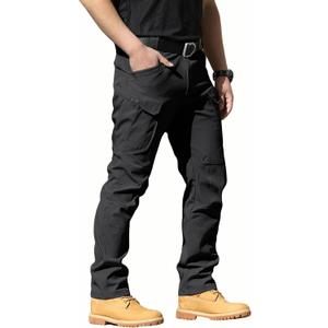 FLYFIREFLY Men's Tactical Cargo Pants Water Resistant Ripstop Outdoor Quick Dry Hiking Work Pants with Pockets(No Belt) (34, Black)
