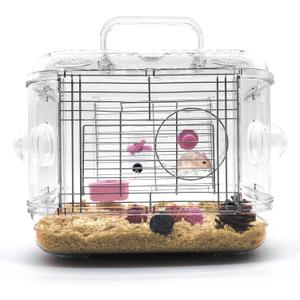 Kathson Small Animal Carry Cage for Hamsters, Gerbils, Mice - Transparent, Portable, Convenient