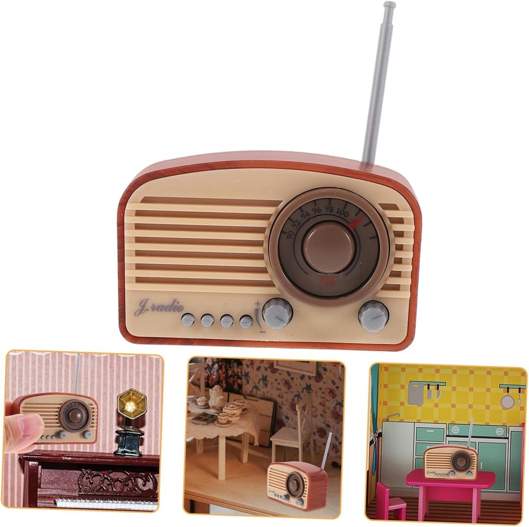 HANABASS Miniature Vintage Radio Model Tiny Retro Radio Craft for Dollhouse Decor for Living Room Restaurant and Playhouse Accessories
